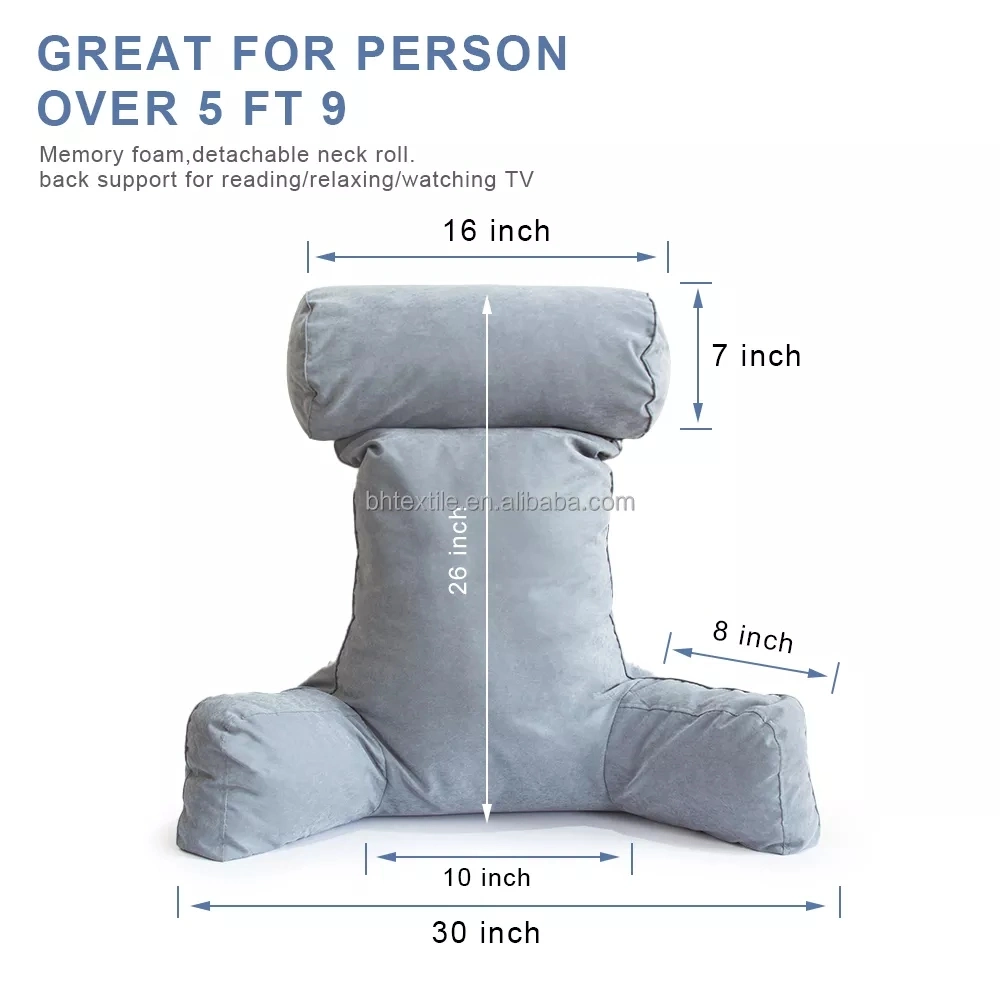 Reading Pillow Bed Wedge Large Adult Backrest Lounge Cushion with Arms Back Support for Sitting up in Bed Couch